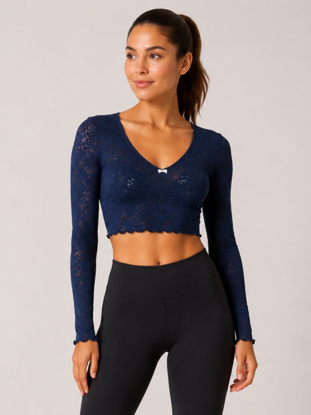 OFFLINE by Aerie Real Me Lace Long Sleeve Bra Top Navy Women’s XS